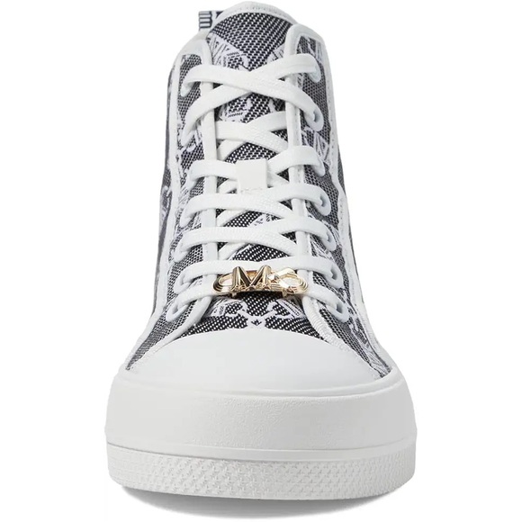 NEW Michael Kors Evy Empire Logo Jacquard High-Top Sneaker Blck/Optic White Sz 8 - Picture 7 of 13